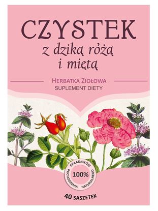 Obrazek Herbatka Ziołowa CZYSTEK Z DZIKĄ RÓŻĄ I MIĘTĄ 40x3 g